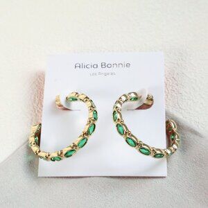 Alicia Bonnie Gold Radiant Green Crystal Abbie Hoop Earrings NEW